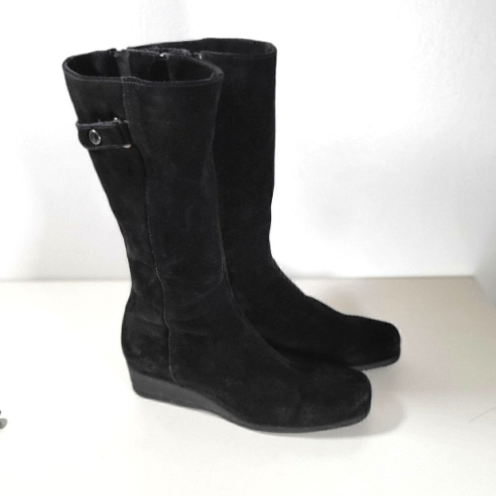 La Canadienne Black Long Knee High Wedge Boots / booties Size Us 8M - Picture 6 of 16